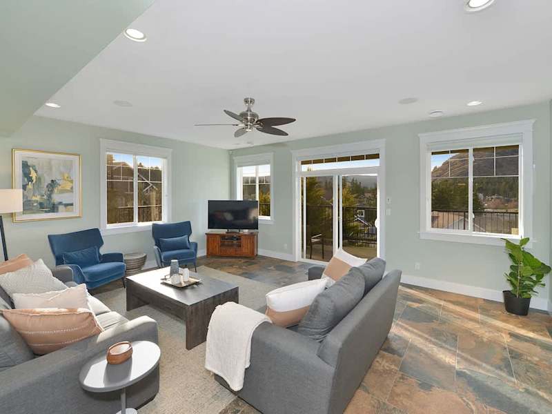 Well appointed family room on the lower floor with amazing views.