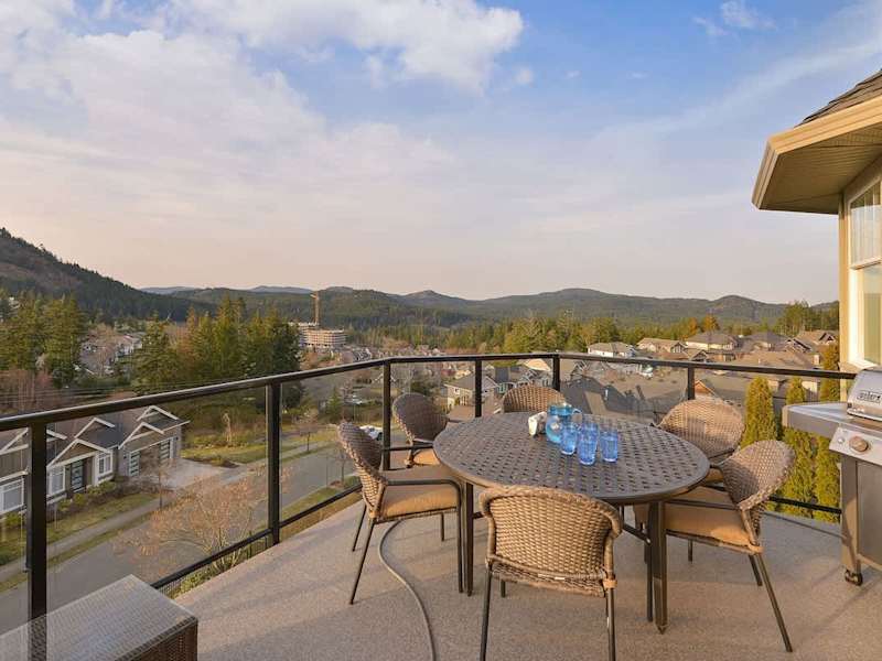 Main level decks with amazing views of the Bear Mountain Resort and Mount Finlayson.