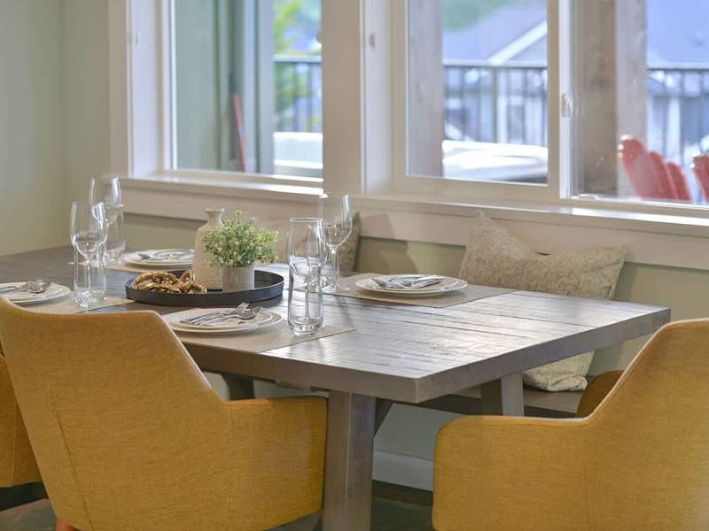 Lower level dining space with views.