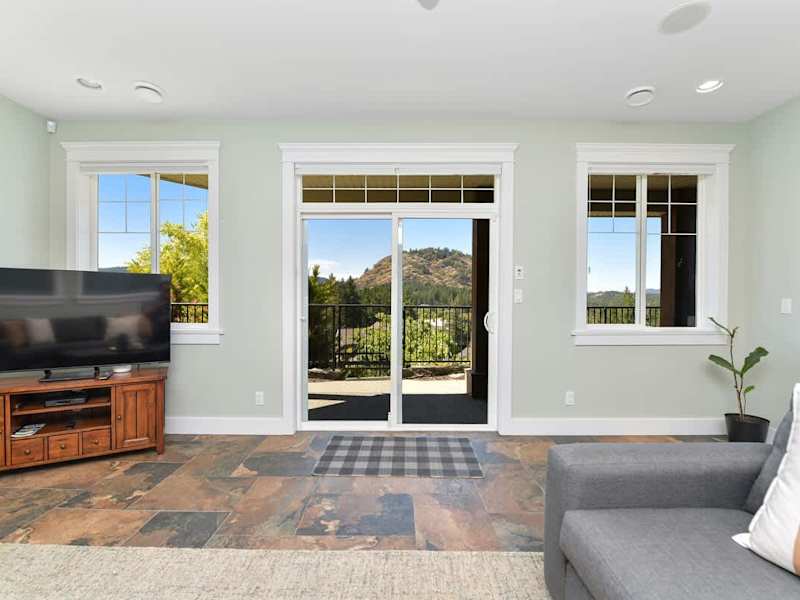 Well appointed family room on the lower floor with amazing views.