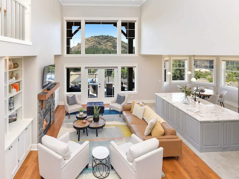 Open plan living room with spectacular views on the main floor.