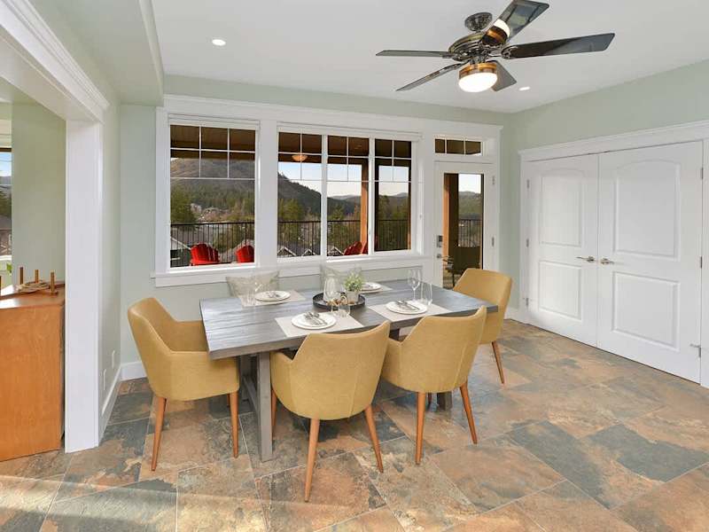 Lower level dining space with views.