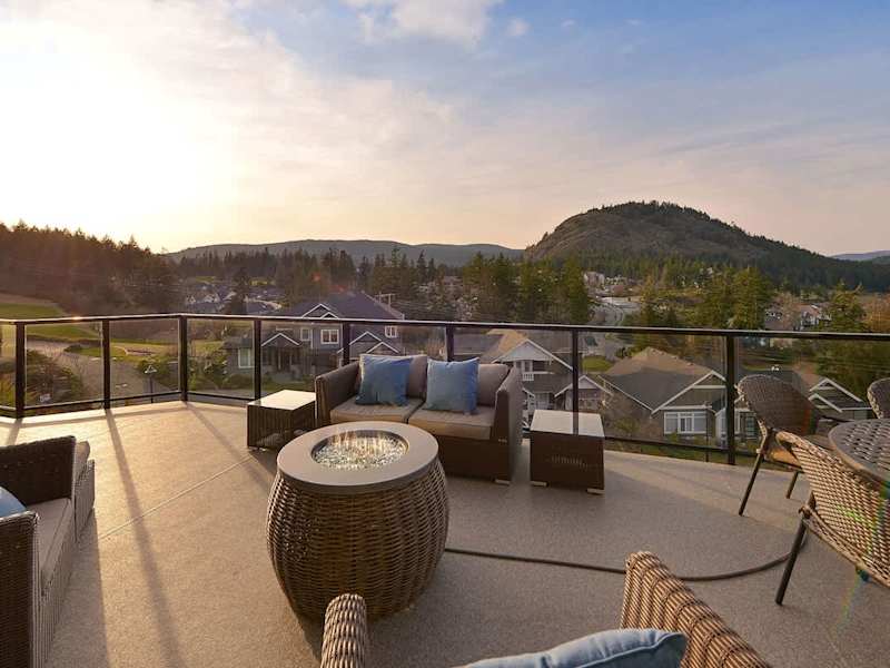 Main level decks with amazing views of the Bear Mountain Resort and Mount Finlayson.