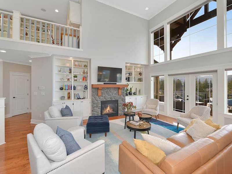 Open plan living room with spectacular views on the main floor.