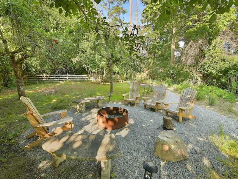 Backyard living and garden spaces. Please note that there is open burning bans seasonally thus the firepit use may not be available.
