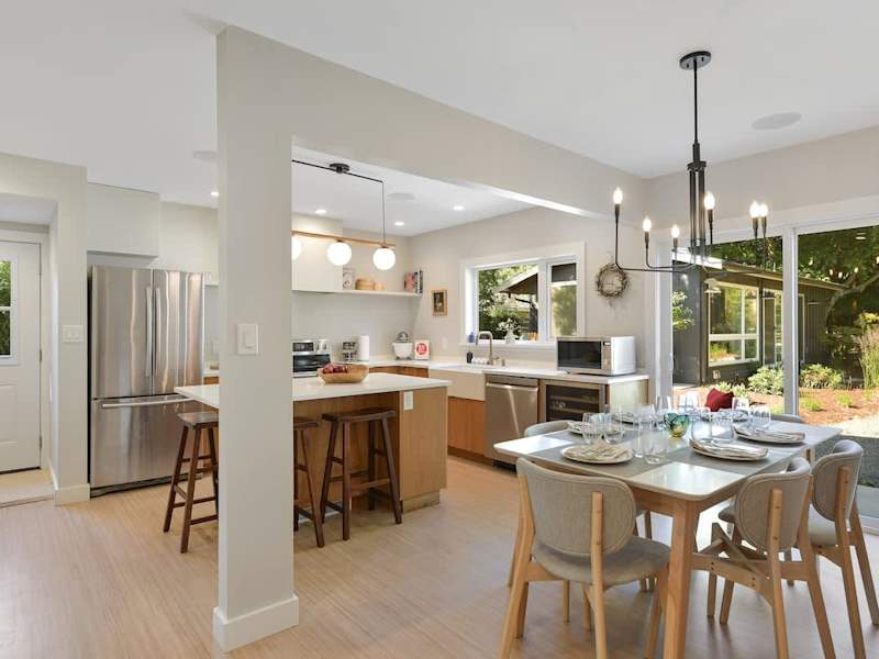 Dining table in the open plan kitchen space.