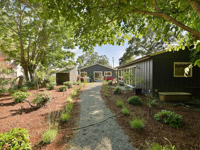 Backyard living and garden spaces.