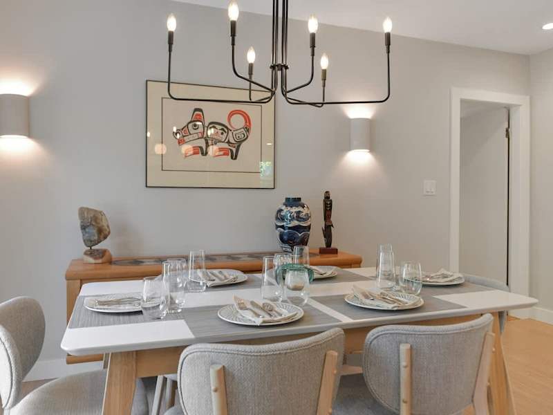 Dining table in the open plan kitchen space.