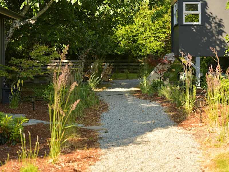 Backyard living and garden spaces.