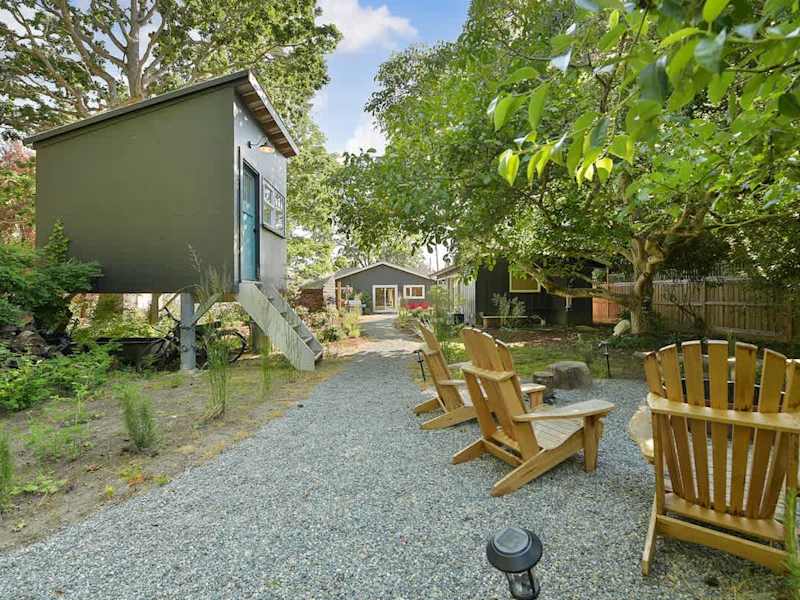 Backyard living and garden spaces.