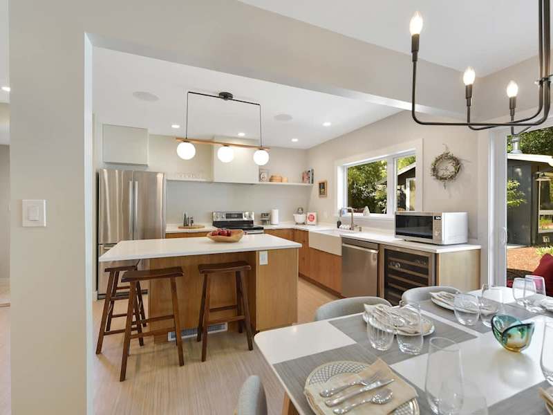 Dining table in the open plan kitchen space.