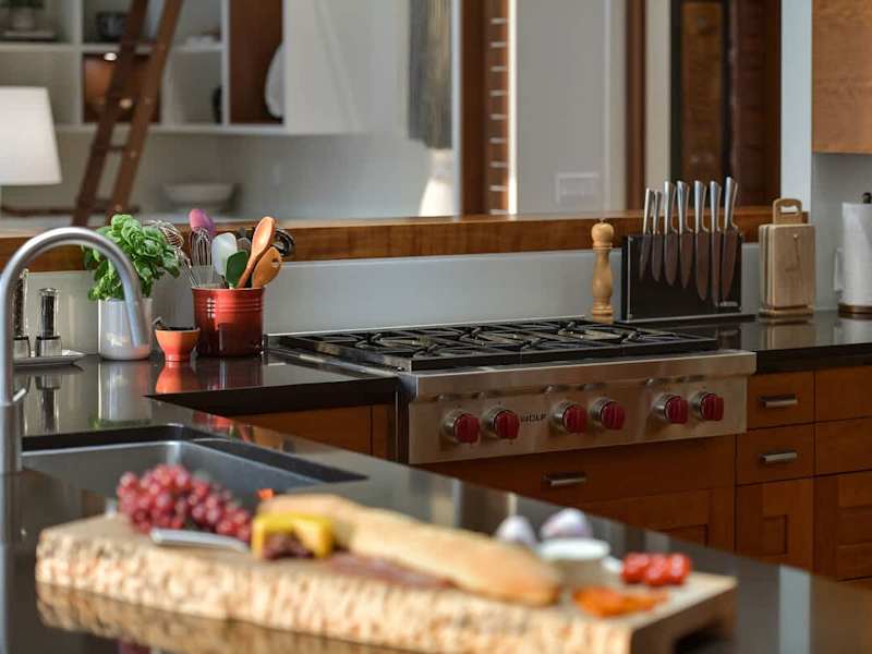 Use the custom kitchen to enjoy culinary delights.