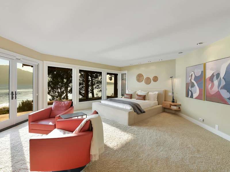 Immaculate primary bedroom with sweeping views and incredible ensuite.
