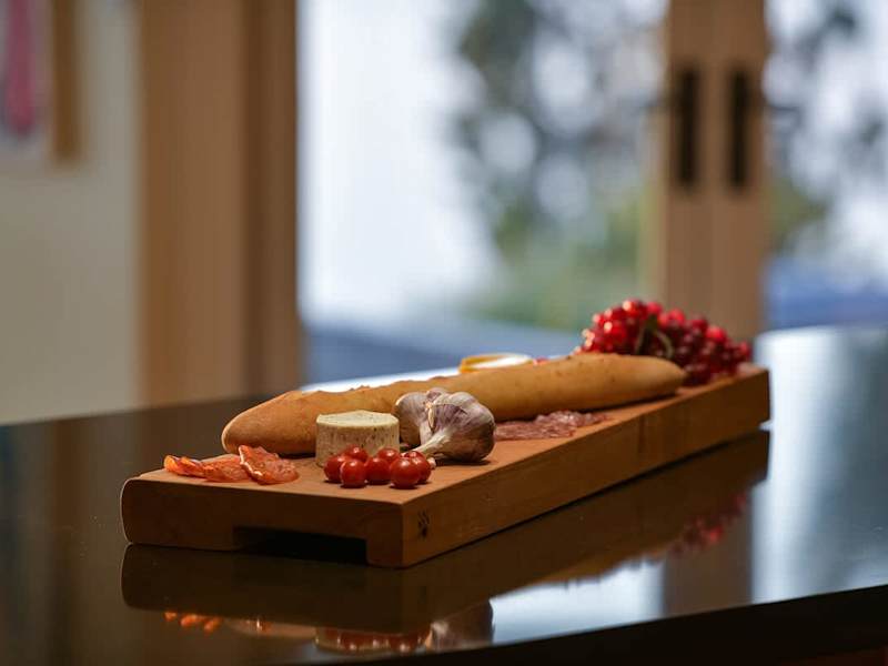 Use the custom kitchen to enjoy culinary delights.
