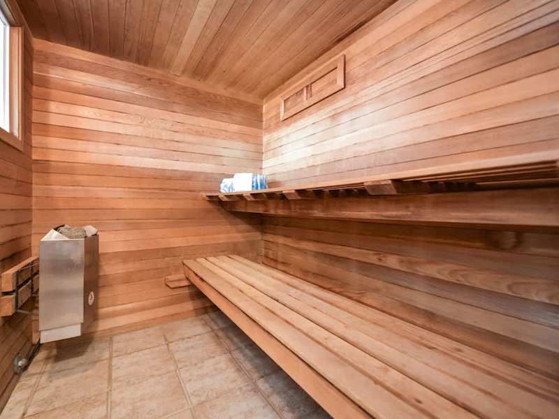 Ground floor sauna next to the hot tub.