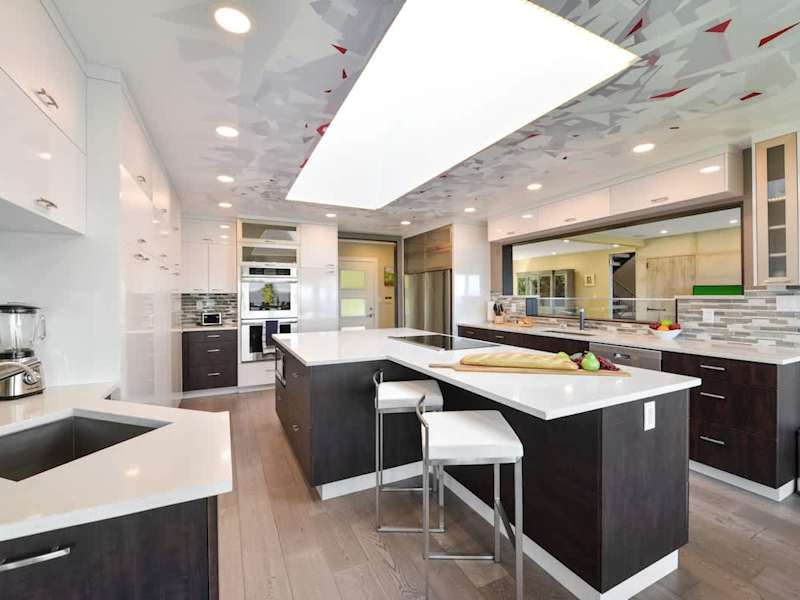 Well equipped and modern kitchen on the main level with amazing views of the ocean.