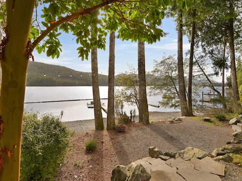 Lakeside beach and private dock.