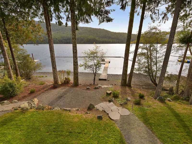 Large lakeside backyard.