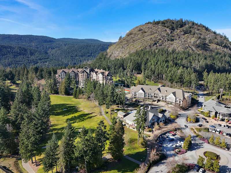 A sky view of the Finlayson Reach condominium development on Bear Mountain near Victoria BC.