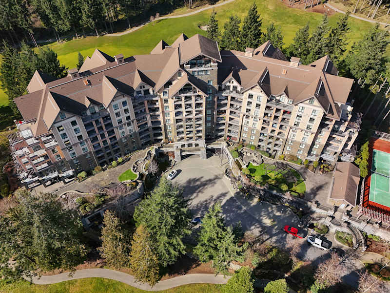 A sky view of the Finlayson Reach condominium development on Bear Mountain near Victoria BC.
