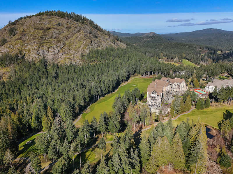 A sky view of the Finlayson Reach condominium development on Bear Mountain near Victoria BC.