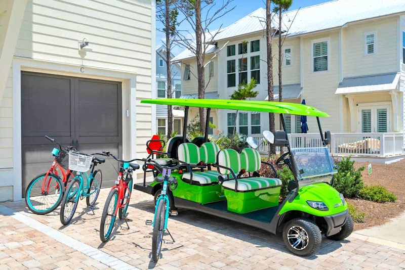6-seater golf cart and 4 bicycles included complimentary to enjoy scenic 30a!
