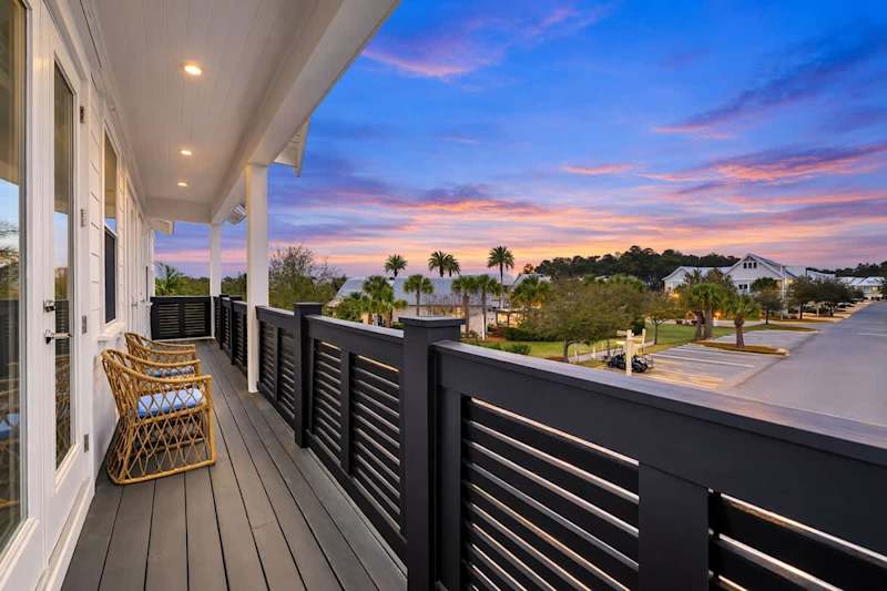 Balcony over looks community pool.