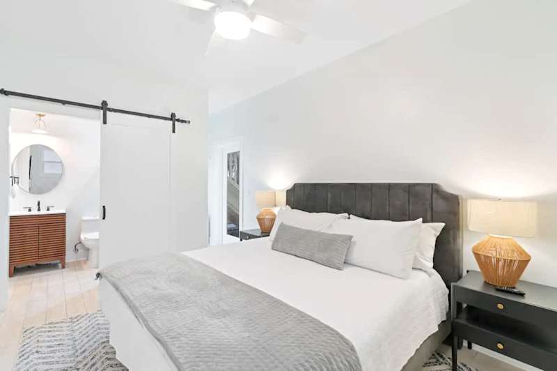 1st floor bedroom with king bed and ensuite bathroom.