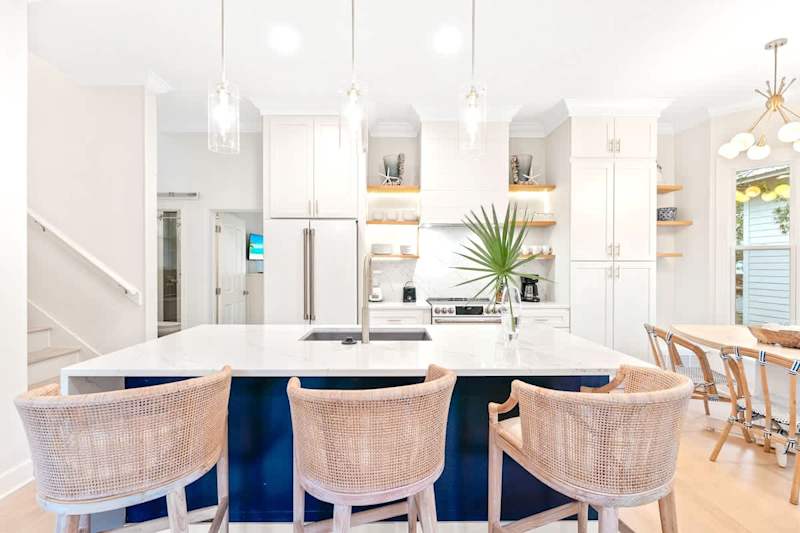 Kitchen island with seating for 3.
