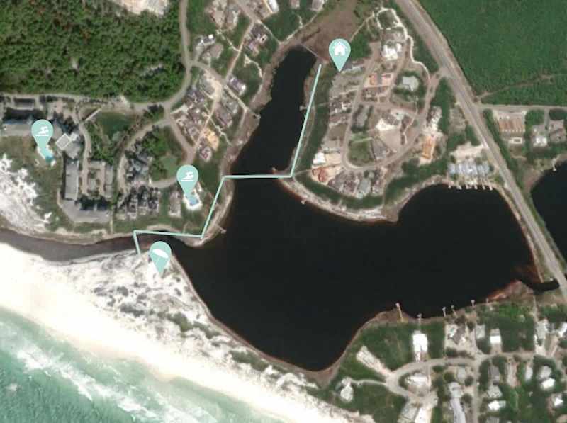 Just a short 6 minute walk along the boardwalk from the back of the home to the pool or private Watersound Beach Access!