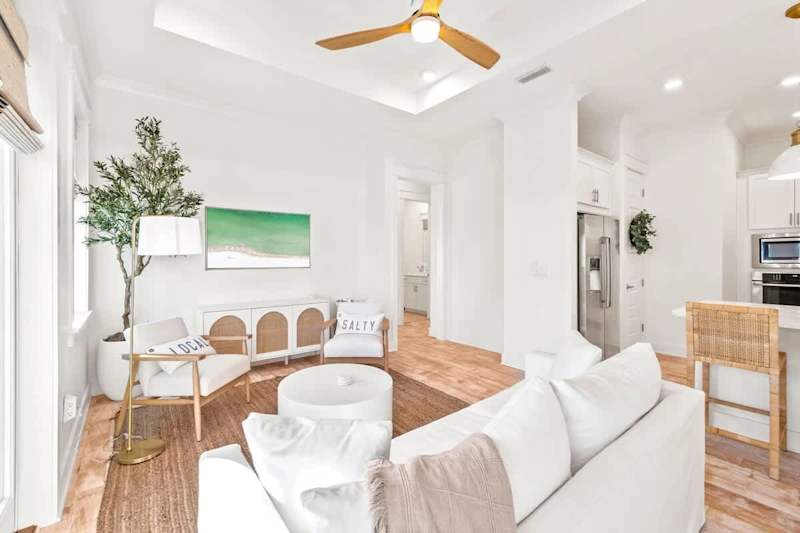 Living room features smart TV for watching movies!