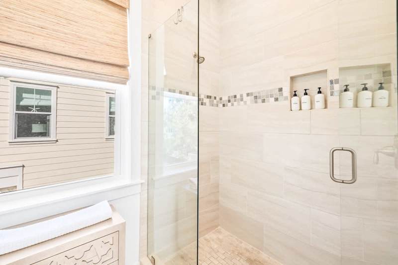 Primary bedroom ensuite features a large walk-in shower.