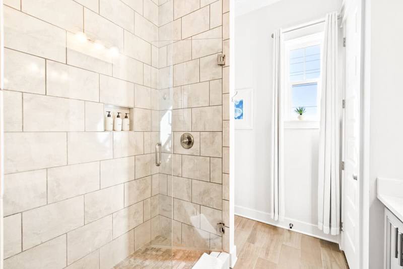 Walk-in shower in primary bathroom.