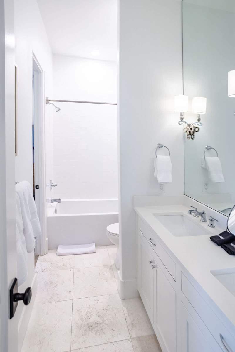 Jack-n-Jill bathroom between bedroom #2 and #3 complete with a shower/tub combo.