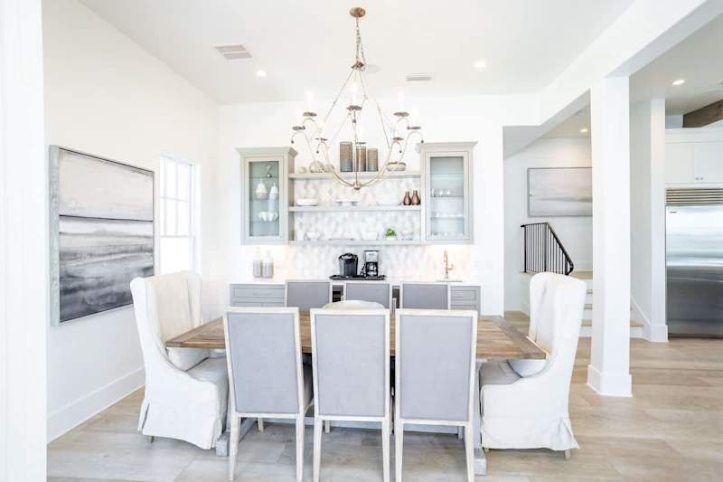 Dining room area has 8 seats.