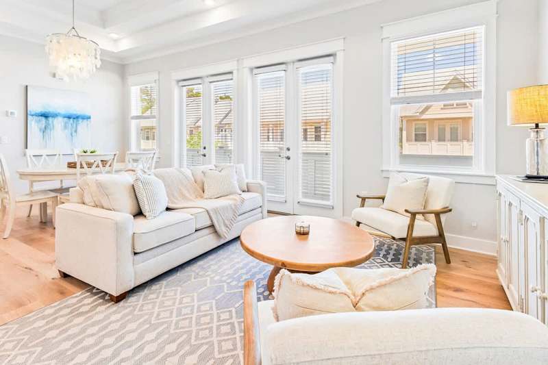 Living room features a queen sleeper sofa!