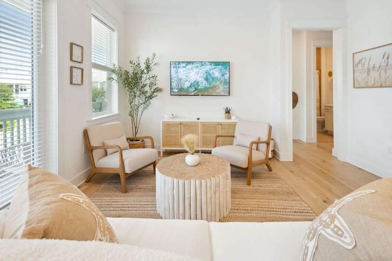 Living room space has a smart TV.