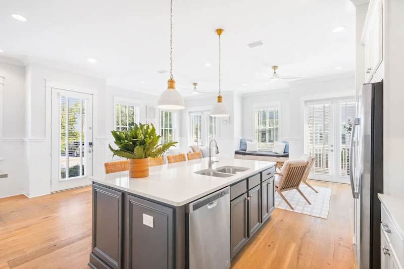 Kitchen island includes seating for four!