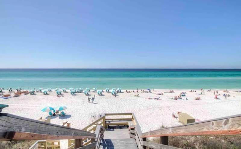 Seacrest Beach deeded beach access which is a 7-10 minute walk or a 5 minute tram ride.