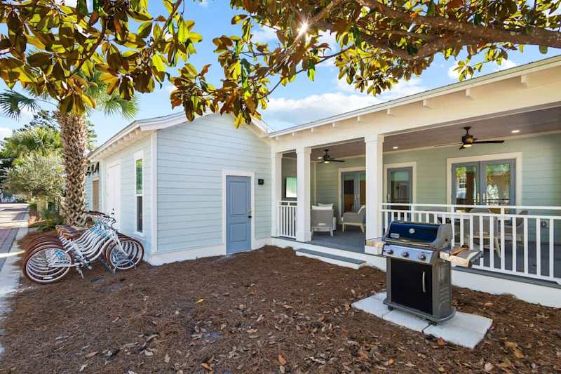 Backyard features a gas grill.