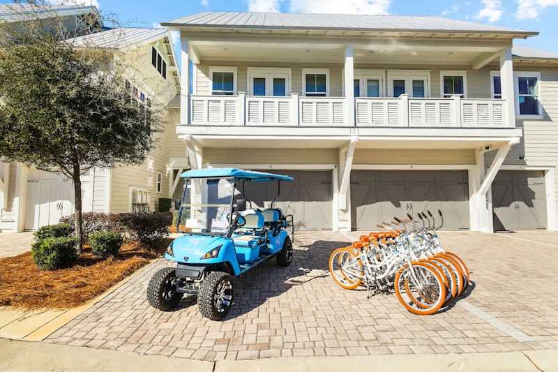 Home features a 6-seater golf cart and 6 adult bikes to explore all of 30A.