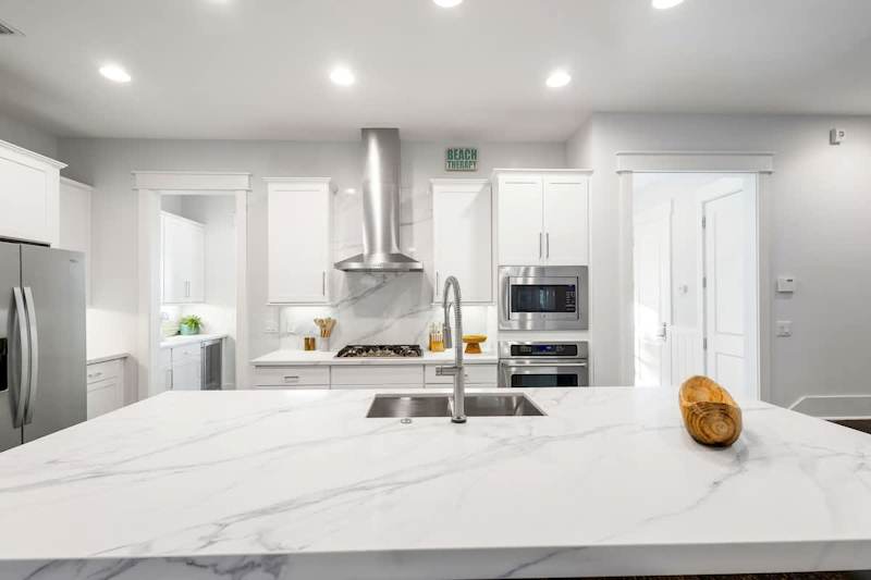 Fully stocked gourmet kitchen.