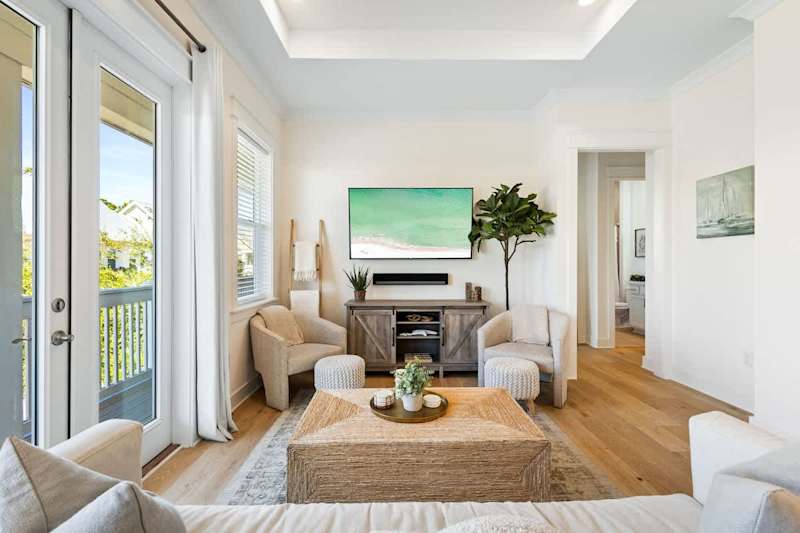 Living features ample seating and a smart tv.