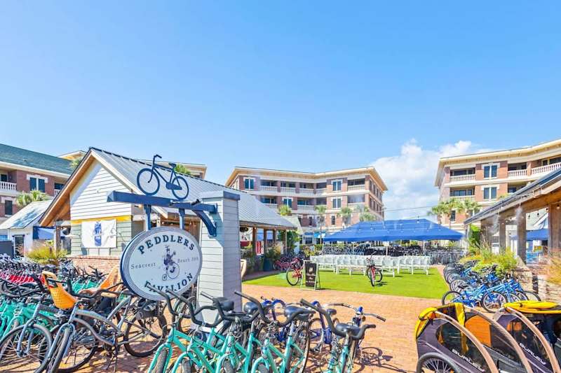 Peddler's Pavilion in front of the condo features bike rentals, local restaurants, ice cream, coffee, & groceries just steps away from the condo!