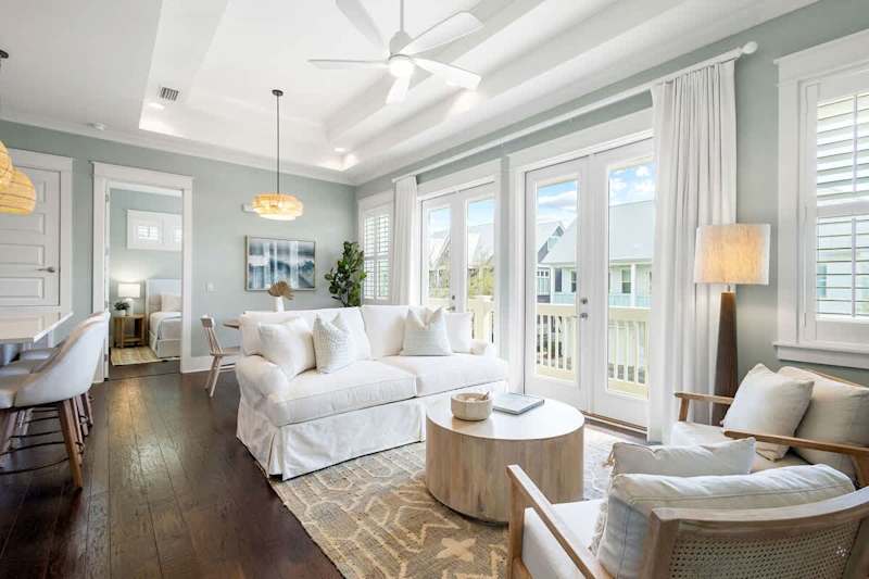 Living room includes a queen sleeper sofa.