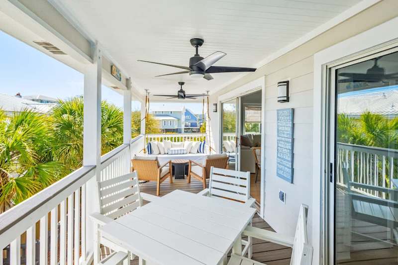 Balcony features plenty of seating options.