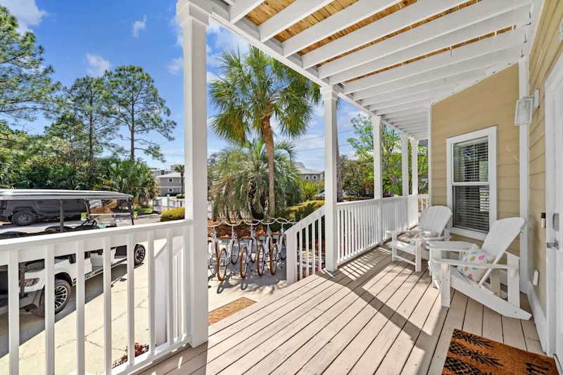 The cozy front porch is the perfect spot to enjoy a morning cup of coffee.