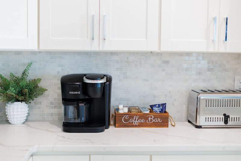 Stocked coffee bar included!