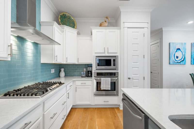 Fully stocked gourmet kitchen. Perfect for cooking home cooked meals together.