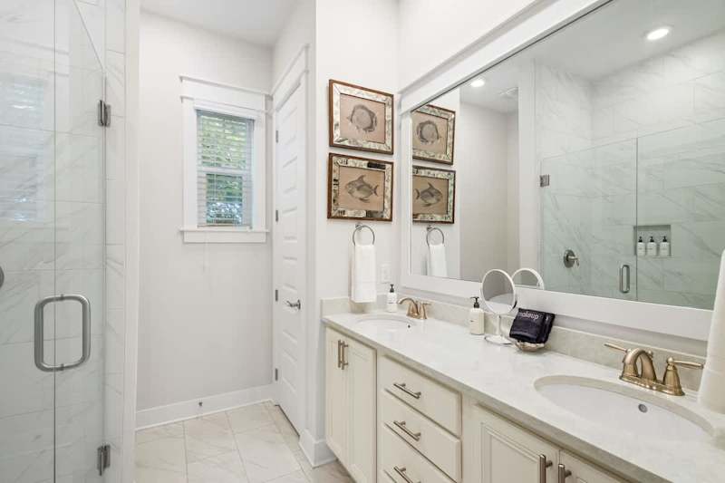 Ensuite features double vanities and a large walk-in shower.